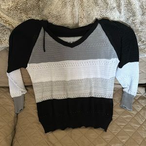 Stripped Pullover Knit Hoodie Top